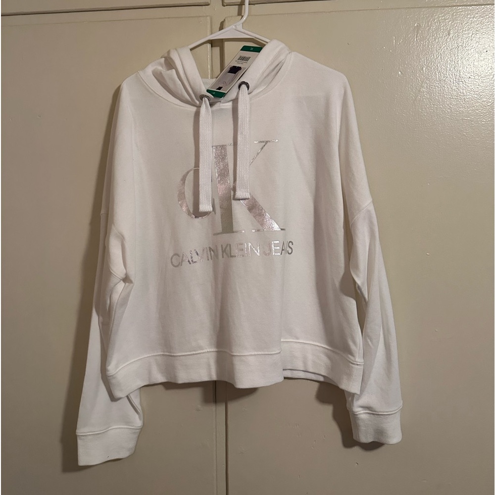 Calvin Klein lightweight hoodie silver shiny writing XL. 54W x 20L